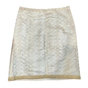 Banana Republic  Ivory with Gold Eyelet Metallic Embroidered Pencil Skirt